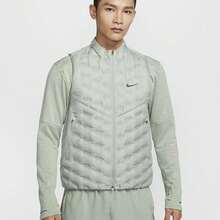 Men Zip Up Down Vest Jacket - Green - View 1