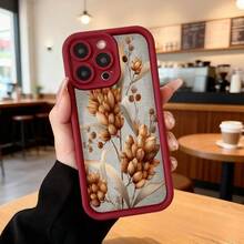 Phone Case With Black Border And Gold Floral Design, Dried Flower Print On A Light Gray Background, Ideal For Daily Use In Cafes And Elegant Urban Spaces Suitable For Apple Series Phones - Black - View 5