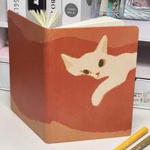 Cute Lazy Cat Design A5 Notebook – Yellow Peach-Skin Cover With White Cat Illustration, Lined Diary For Study, Office & Travel, Ideal As Christmas/Birthday Gift