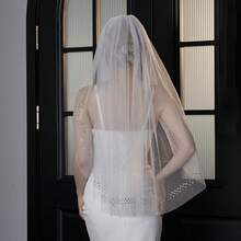 1件奢华手工水晶新娘头纱，柔软单层闪亮指尖婚纱头纱 - 白色 - 查看 5