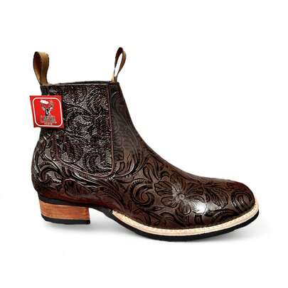 botin vaquero piel cincelada suela hule cosida marca caoba boots