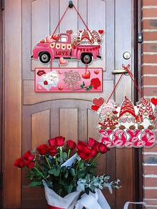 3pcs - Pink Valentine's Day Porch Decor, Paper Heart Shaped Wall Hanging Sign, Heart Shaped Plaque, Romantic Special Night Girlfriend Party Paper Banner, Warm Birthday Gift For Her/Him, Vintage Aesthetic Wall Decor - Multicolor - View 6