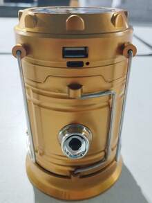 SunnyTech 4-in-1 tragbare Camping-Laterne mit Powerbank, USB-aufladbar, Outdoor-Leuchte für Wandern, Rucksacktouren (Handhabung/Blinklicht/Taschenlampe Modus) & Notfall, inklusive Tragegurt - Gold