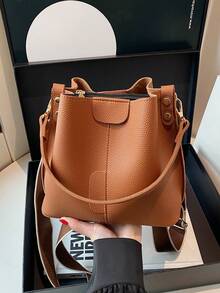 Nueva bolsa de hombro de moda para mujer, bolso cubo minimalista de unicolor de PU, bolso versátil y elegante de estilo retro de alta gama, adecuado para citas y compras