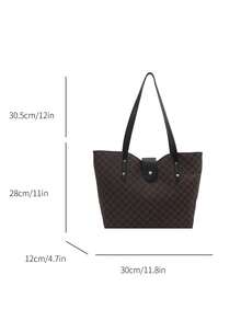 Bolso de mano grande con estampado de letras, bolso de hombro acolchado en forma de Y para mujeres, para ir al trabajo - Café - Ver 5