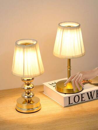 1pc USB Rechargeable LED Fabric Desk Lamp, Built-In Rechargeable Battery With Long Lasting Runtime, 3 Color Temperature Modes Touch Dimmable Table Lamp For Outdoor Patio Garden, Indoor Bedroom Living Room Dining Room, Portable Camping Lamp