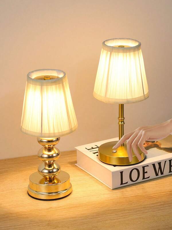 Zazumi 1pc USB Rechargeable LED Fabric Desk Lamp, Built-In Rechargeable Battery With Long Lasting Runtime, 3 Color Temperature Modes Touch Dimmable Table Lamp For Outdoor Patio Garden, Indoor Bedroom Living Room Dining Room, Portable Camping Lamp