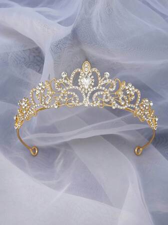 1 pieza Corona de cristal, 1 pieza Diadema de princesa elegante dorada, accesorio para el cabello, adecuado para mujeres, bailes, fiestas de cumpleaños, bodas, fotografía, concursos de belleza, cosplay, diadema nupcial de aleación con rhinestones, decoración de fiesta