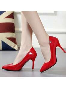 Las mujeres de tacón alto señaló zapatos individuales, temperamento nightclub color nude sexy zapatos de tacón alto - Rojo - Ver 4