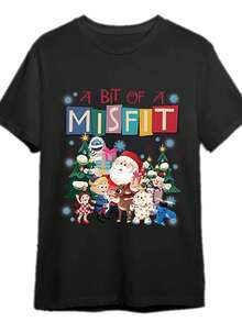 A Bit Of A Misfit Christmas Shirt, Rudolph The Red Nosed Reindeer Shirt 337688 Funny Men'S Short Sleeve Graphic T-Shirt Collection Black PR Mens Graphic Tee Gamer T Shirts For Men Grunge Streetwear Shirt Mens Cotton T Shirt Soft Retro Arcade Gaming T Shirt Men - 黑5 - 查看 1