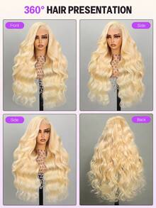 MEGALOOK #613 金色 13x4 蕾丝前假发，可定制，自然波浪卷发，预先拔毛，自然发际线，30 英寸透明 13x4 蕾丝前假发，100% 真发，带婴儿发，手工编织，轻盈帽型，全天舒适，极少掉发