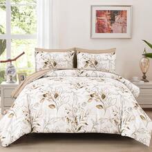 3 Pieces Comforter Set Queen King Size, Brown Leaves Bed In A Bag Blue Comforter Set, Soft Lightweight Bedding Set (1 Comforter, 2 Pillowcases),Wedding Items,Valentines Day Home Bed Room Decor,Easter Ramadan Gifts, All Season - 棕色 - 查看 5