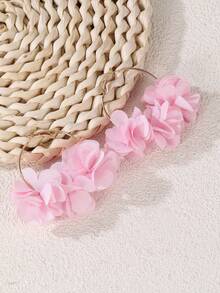 NAIZHU 1 Pair Elegant Floral Circle Design Earrings, Fashion Party Accessory - Baby Pink - View 5