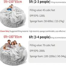 Bean Bag Chair Cover(No Filler) Soft Faux Fur Stuffed Animal Bean Bag Storage, Fluffy Plush Bean Bag Chair Cover Washable, Comfy Bean Bag Chairs For Adults - 雪粉紅色 - 查看 5