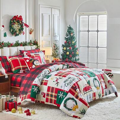 Plaid Bed In A Bag Pcs Size, Traditional Red Black Buffalo Grid Bedding Comforter Set Warm Winter(1 Comforter, 1 Flat Sheet, 1 Fitted Sheet, 2 Pillow Shams, 2 Pillowcases)