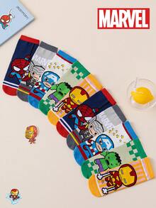 Marvel 5双装儿童袜子，蜘蛛侠和复仇者联盟主题中筒袜，卡通风格，适合女孩，秋冬季 - 彩色 - 查看 2