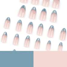 2026hot-Short Round Eye Press On Nails - Starry French Tip False Nails, Magnetic Glitter & Nails, Manicure Set - JP3292[膠水款] - 查看 6