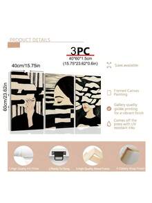 3 件现代超现实肖像画黑色和奶油色抽象墙壁艺术，复古抽象条纹女人墙壁海报，卧室装饰，客厅装饰，办公室装饰，厨房装饰，宿舍装饰，送给朋友的理想礼物，墙壁艺术，墙壁装饰，家居装饰，房间装饰，帆布墙壁艺术，海报，带框架的墙壁艺术，可选框架 - 彩色 - 查看 8