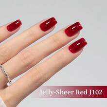 Sheer Red Gel Polish, 0.5 Fl Oz HEMA & TPO Free Red Jelly Gel Nail Polish Transparent Clear Soak Off UV LED Nail Art Design Manicure Salon For Women Fgirl{Inchcolor_nameinch:InchJelly-SheerRedinch} - 果凍紅 - 查看 4