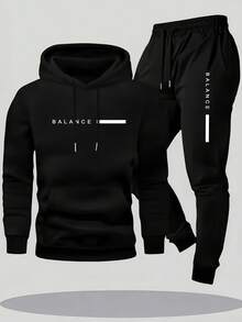 Ciepły, gruby zestaw odzieży sportowej z nadrukowanym logo marki, zawierający bluzę z kapturem i ściągaczem oraz spodnie dresowe ze ściągaczem, odpowiedni do uprawiania sportu rekreacyjnego, aktywności na ulicy, fitnessu, biegania na świeżym powietrzu i codziennego noszenia w domu, odpowiedni dla mężczyzn, można go również nosić jako strój dla par - Czarne - Zobacz 15