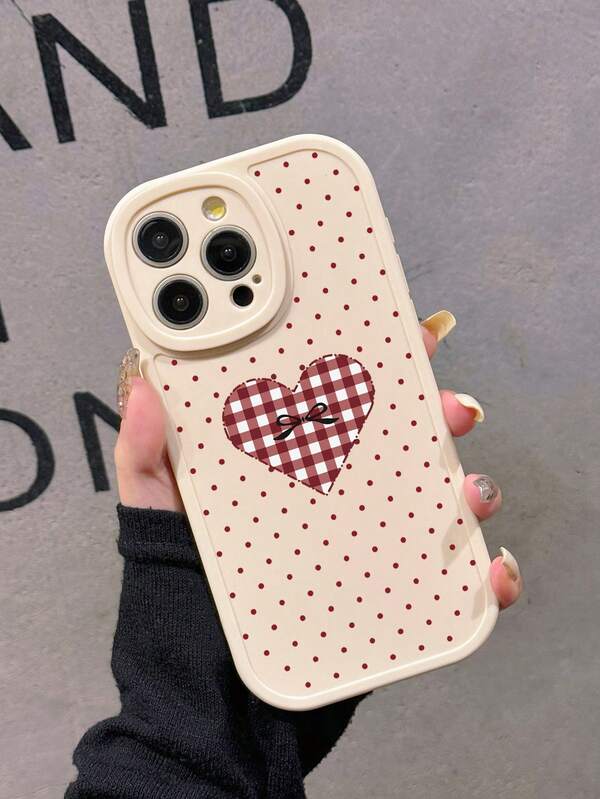 Sweet Style Beige Phone Case With Red Polka Dots & Plaid Heart Bow Print, Cute Protective Compatible With IPhone & Galaxy, Ideal For Daily Use & Young Girls Who Love Vintage Girlish Accessories, Phone Case, Cover Compatible With IPhone 17 Pro Max/ 17/16/16 Pro Max/16 Pro /16 Plus, Galaxy A05/A13/A15/A14/A32/A54/A52/A34/S21 FE/S22/S23/S24/S25 Plus/S25 Ultra