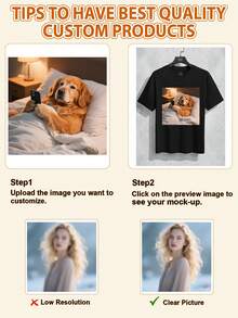 Customizable Women's T-Shirt - Personalized Logo/Photo/Text, Machine Washable, Casual Crew Neck, Medium Stretch, Suitable For All Seasons, White Base, Animal Print And Contrast Color Design, Mother's Day & Easter Gift, Personalized Clothing | Casual Style | Versatile Fabric - Black - View 3