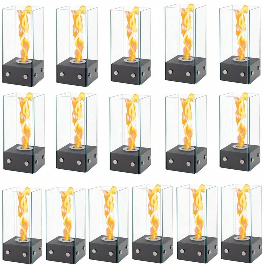 Set Of 16 Rectangular Glass Tabletop Fireplace 35cm H Portable Clean Burning Bio Ethanol Ventless Fire Pit Bowl Pot With Rotating Flame - Black - View 1