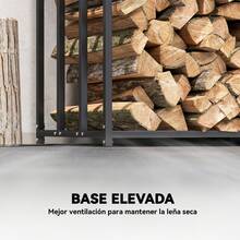 Outsunny Estante de Leña Metálico, 186x70x185 cm, Leñero Exterior con Cubierta Impermeable 600D Oxford, Marco de Acero, Soporte para Leña de Chimenea, Carga 300 kg, para Jardín, Terraza - Negro - Ver 4