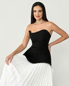 Elegant Black & White Pleated Chiffon Formal Dress, Suitable For Formal Occasions - Black and White - View 2
