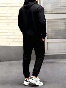 Men's Geometric Print Drawstring Long Sleeve Hoodie And Pants Casual Suit