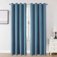 1片/2片亚麻质感遮光窗帘，多种尺寸可选，适用于卧室、客厅、家庭影院、餐厅，带孔眼 - 霧霾藍 - 查看 30
