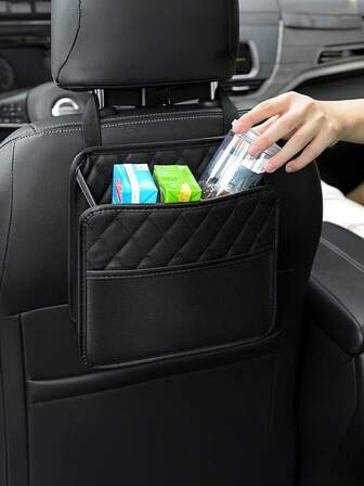 2件套汽车座椅靠背收纳袋，PU皮革材质，车载后座悬挂式储物袋，多功能汽车旅行必备配件，儿童及成人适用，通用型，适用于大多数车型（黑色）