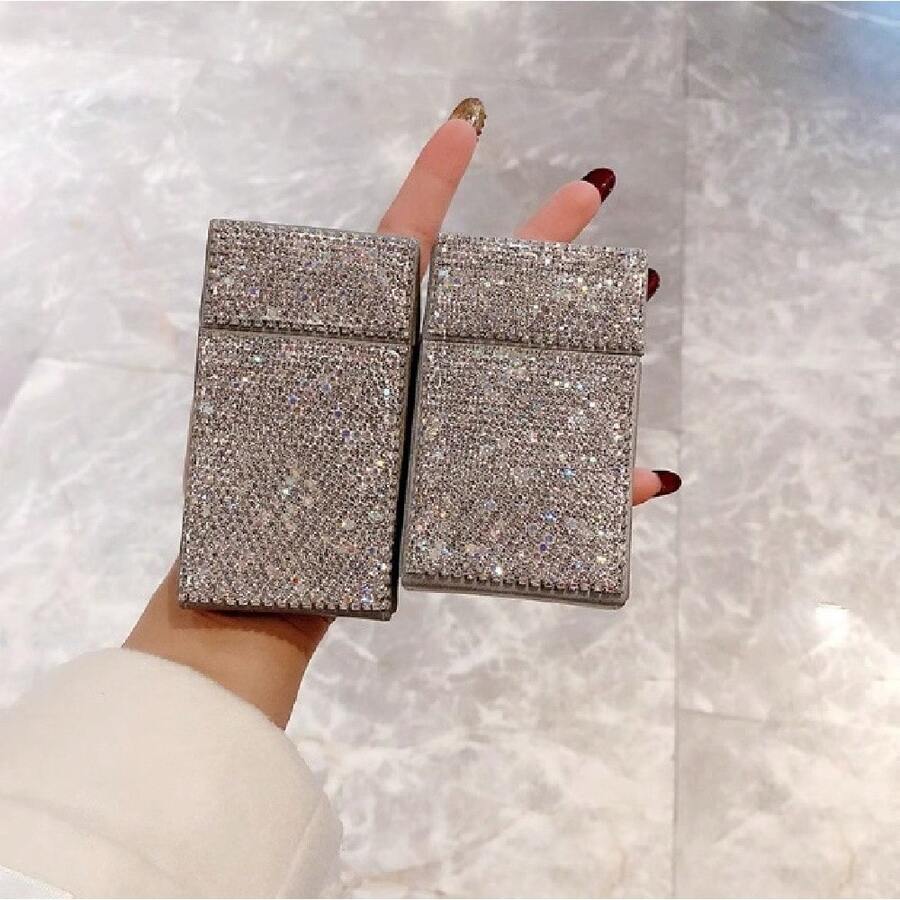 1 Pcs Rhinestone Encrusted Coarse Cigarette Box 20 Pack Of Fine Cigarettes Men'S And Women'S Cigarette Box Flip Cover Portable Cigarette Box Moisture-Proof Cigarette Pack Gift - 粗煙盒 - 查看 1