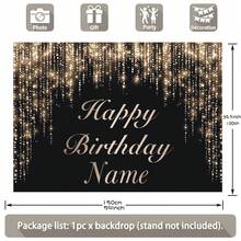 Banner có thể tùy chỉnh tên và chủ đề sinh nhật, nền đen vàng, thiết kế đính đá lấp lánh bạc, lý tưởng cho phông nền bàn bánh sinh nhật, đạo cụ chụp ảnh. - Vàng xám - Xem 5