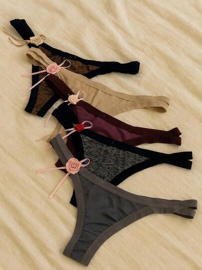 Kit 3 Calcinha Fio Dental com Laço e Flor Lingerie Feminina Sexy Confortável e Charmosa Moda Intima