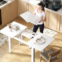 Mesa de comedor extensible Homcom 120 - 160 x 70 cm mesa de cocina regulable 4 - 6 personas MDF blanco brillo