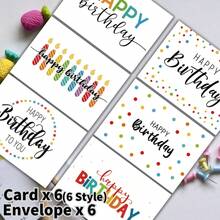 6pcs/Set Birthday Greeting Cards With Envelopes, Minimalist Birthday Cards, Fun Birthday Gift Cards, Suitable For Gifting To Anyone - Multicolor - View 8