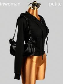 ملابس رياضية خريفية للنساء، جاكيتات سوداء، ملابس علوية ملابس نسائية عتيقة مع جيوب وسحاب وقلنسوة قصيرة، ملابس علوية ملابس خروج بأكمام طويلة