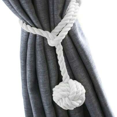 Paquete de 2 alzapaños de cortina, alzapaños de cuerda de cortina resistentes, hechos a mano, dración rural (blanco),25592891