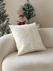 1 buc. Față de pernă brodată 3D din catifea reiată cu model de cerb înzăpezit de Crăciun, decor de casă potrivit pentru sufragerie, dormitor, petrecere, canapea, mașină și diverse medii, toamnă/iarnă - Multicolor - Vizualizare 8