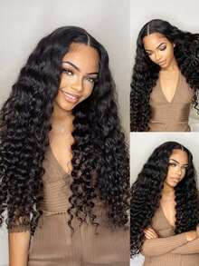 CURLYME 9x6 M-Cap 假发 可戴无胶假发 散落深波浪人发假发 预剪高清蕾丝 180% 密度蕾丝前假发 预拔自然发际线 16-26 英寸 适合初学者 3 秒即可佩戴 - SNatural - 查看 2