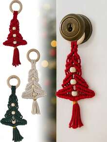1pc Christmas Macrame Tree Ornament Set, Multi-Color Handwoven Christmas Ornaments With Wooden Rings, Wooden Beads And Tassels, Christmas Tree Holiday Doorknob Hanger, Holiday Home Decor, Christmas Party Decorations, Mantel Decorations Christmas Decorations Room Decor Winter