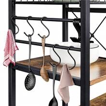 Butterslay 1pc Rustic Industrial Baker's Rack Microwave Cart With Open Storage Shelves And Hooks Utility Storage Shelf For Kitchen - Rustic Brown - 查看 7