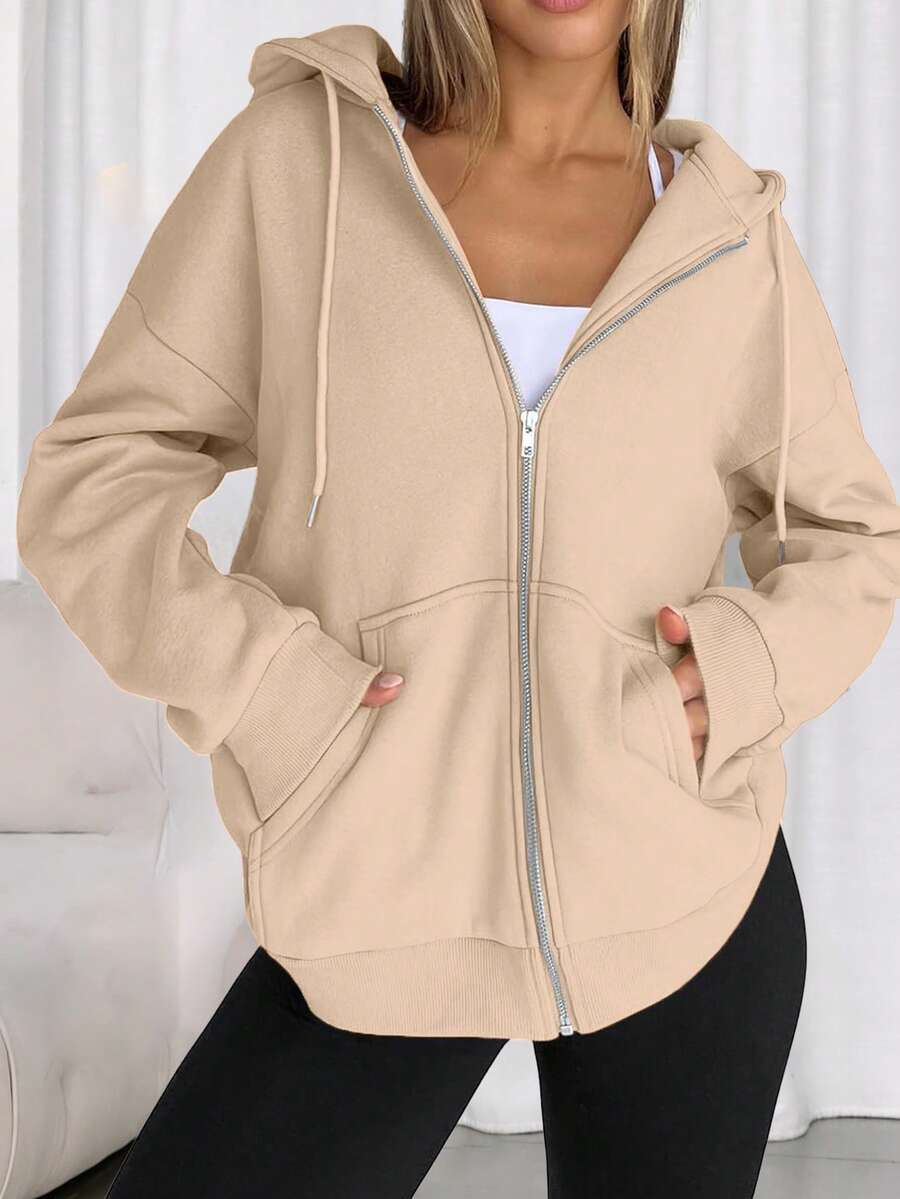 Women's Zipper Y2K Hoodie Casual Long Sleeve Casual Jacket With Pockets - Màu Khaki - Xem 1