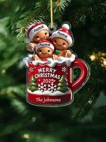 Ornamento personalizzato con nome di famiglia, decorazione per tazza di pan di zenzero personalizzata, decorazione natalizia 2025 per appendere all'albero di Natale, regalo ricordo per la casa, ornamento personalizzato per 2-10 nomi, decorazione natalizia di , regalo collezionabile invernale per genitori, amici, coppie, idea regalo per la casa, calza della Befana