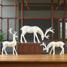 3 قطع من تماثيل الغزلان الأنيقة ذات التصميم المعقد للقرون، ديكور المنزل وغرفة المعيشة، رف الكتب، عرض النافذة، ديكور طاولة، مثالي لديكور غرفة النوم/غرفة المعيشة في عيد الميلاد والعطلات الشتوية، هدية عيد الميلاد، هدية عيد الحب - بدلة غزال بيضاء من 3 قطع - مشاهدة 4