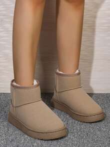 女士保暖百搭简约雪地靴，防滑短筒靴，秋冬季，毛绒靴，时尚靴 - 杏色 - 查看 6