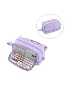 حقيبة قرطاسية شخصية - علبة قلم مدرسية متعددة الجيوب مقاومة للماء، حقيبة تخزين قرطاسية سفر مكتبية من قماش ناعم