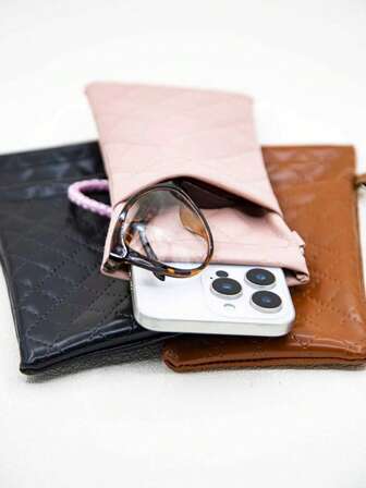 1 pieza Estuche organizador portátil de doble capa para gafas y teléfono