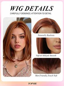 [Velvet Locks]New 13*4 Glueless Front Lace 13 Inch Burgundy Short Straight Wig, Fashionable Women No Bangs, Pre-Trimmed, Heat-Resistant Synthetic Hair, Soft And Smooth, Suitable For Beginners Daily Wear, Y2K Style, Party, Cosplay, Dance, Travel, Festival - 酒紅色 - 查看 7
